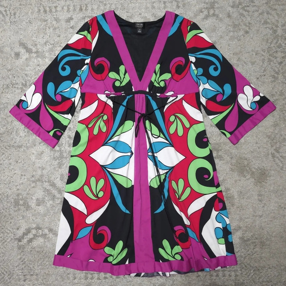 NICOLE MILLER 3/4 Sleeves Vibrant Colorful Retro Boho Dress with Waist Tie, 14 - Picture 15 of 15